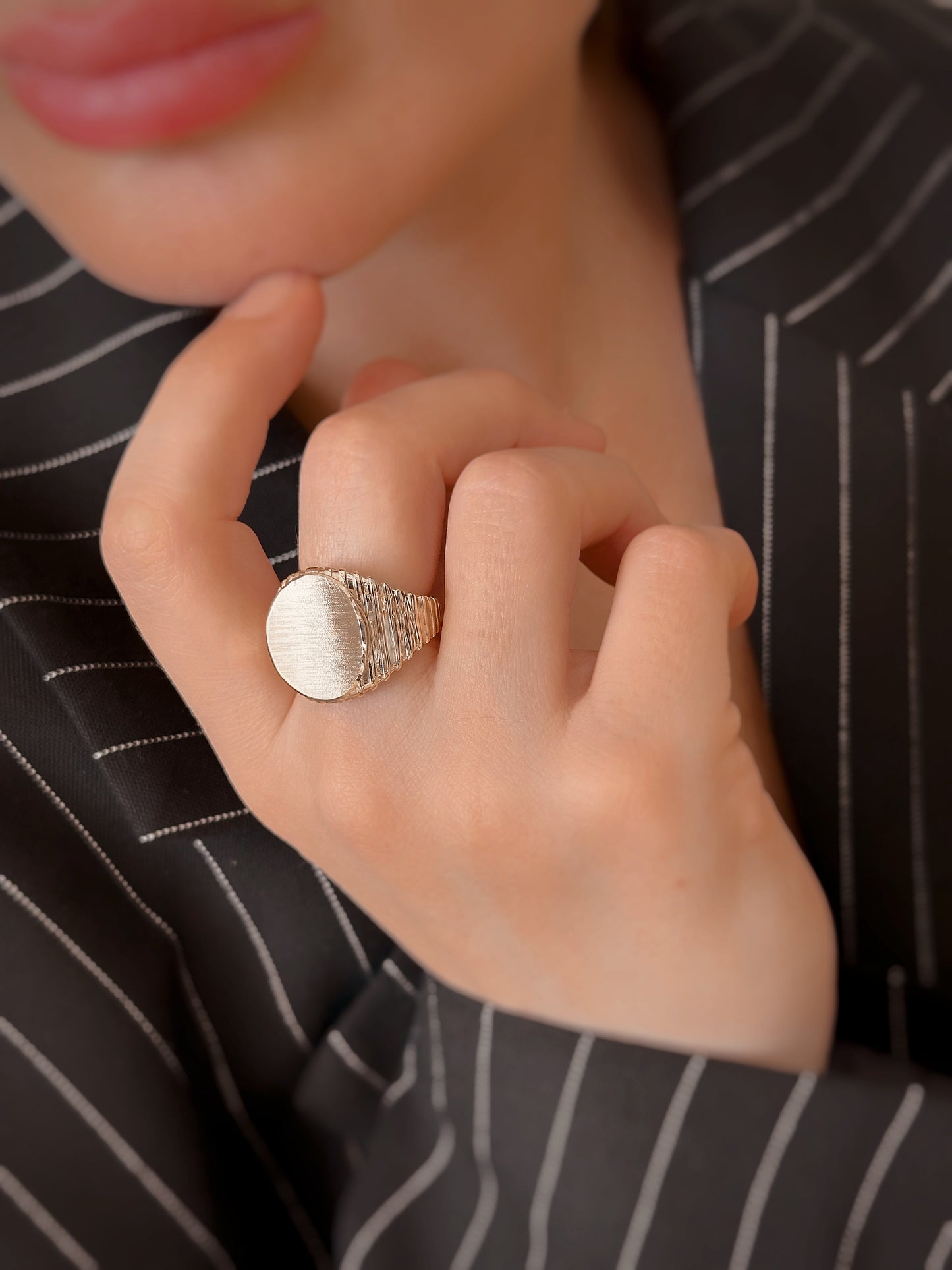 14K Solid Gold Serrated Knight Ring