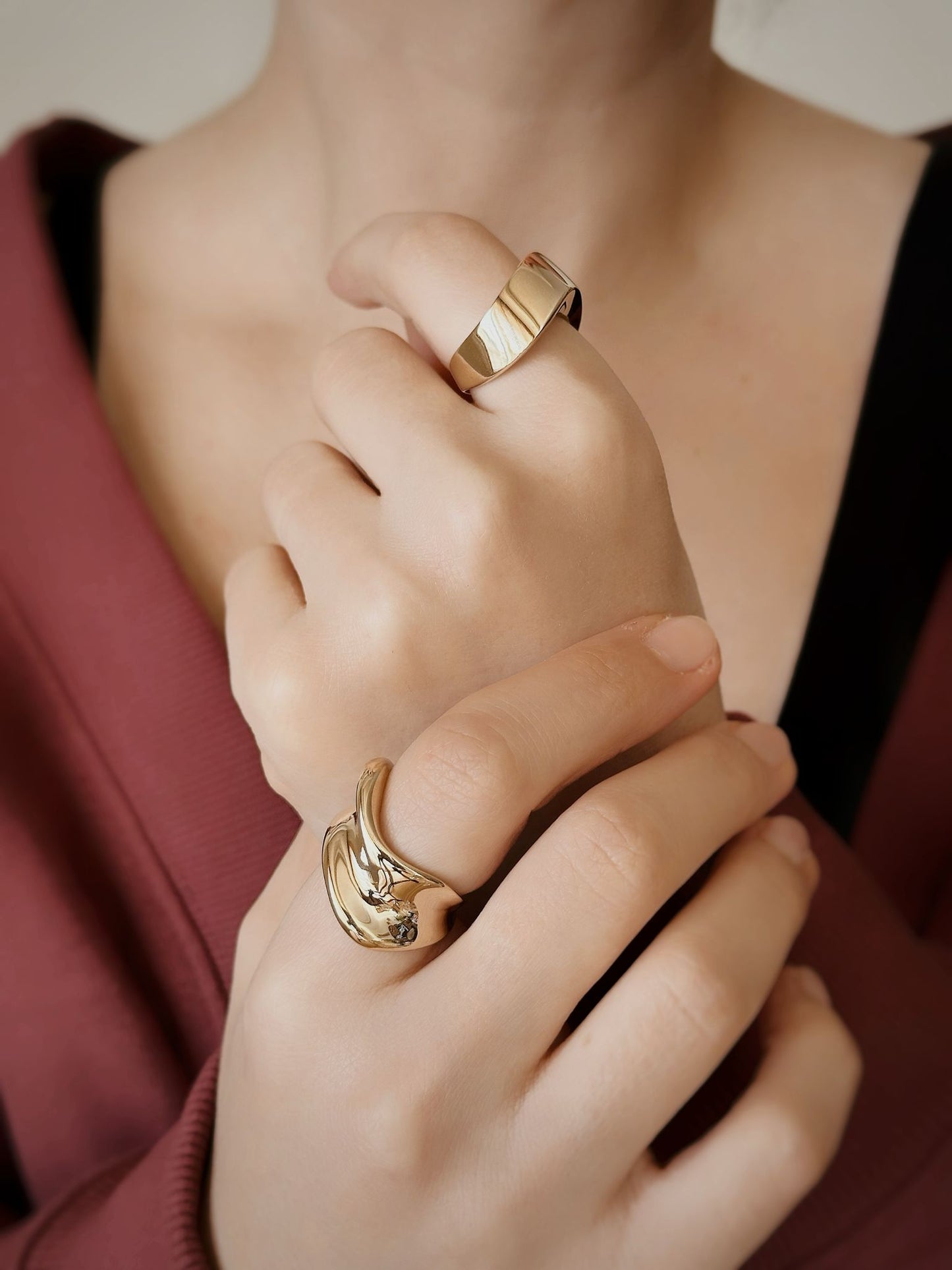 14K Solid Gold Wave Model Geometric Ring