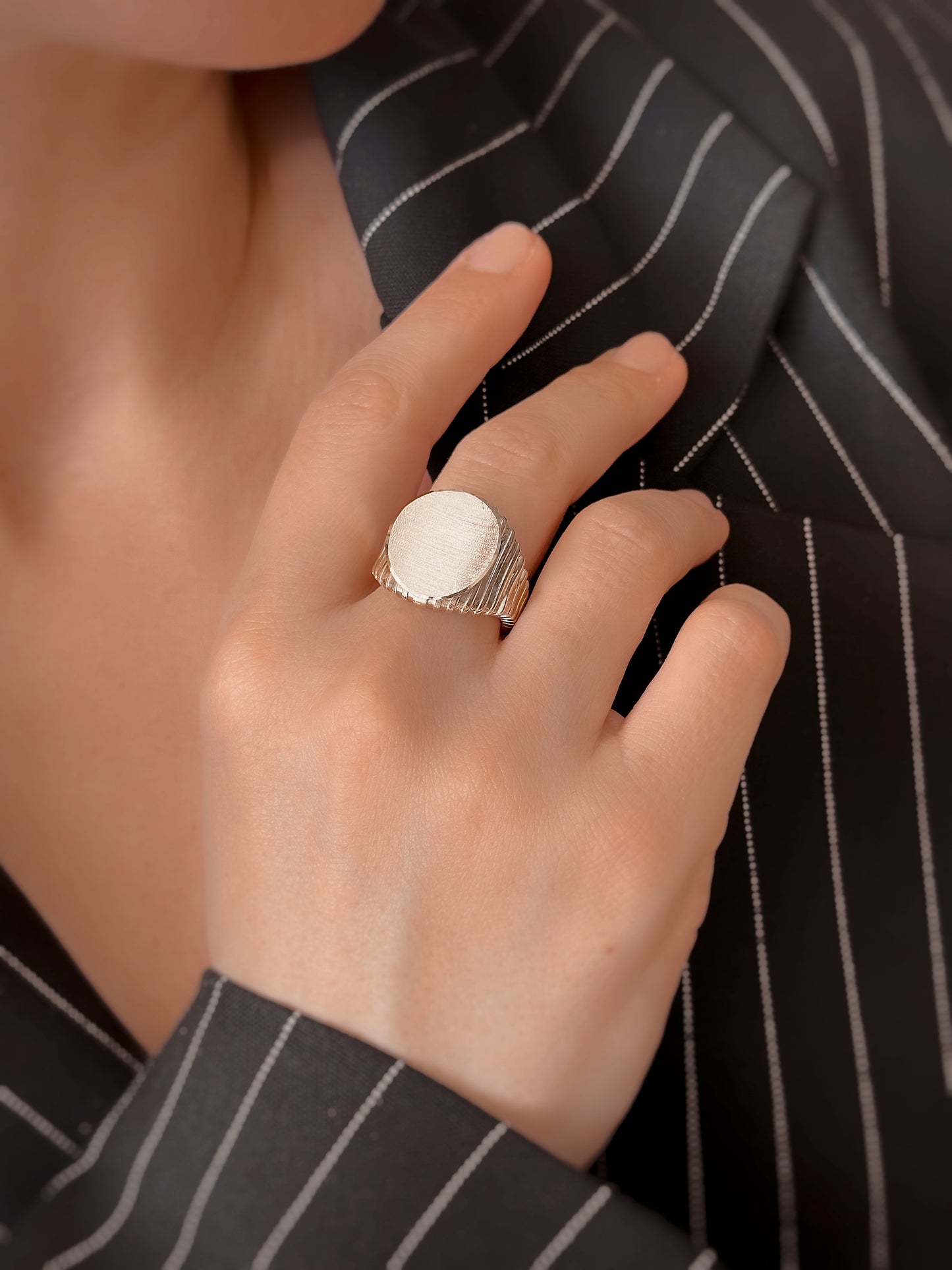 14K Solid Gold Serrated Knight Ring