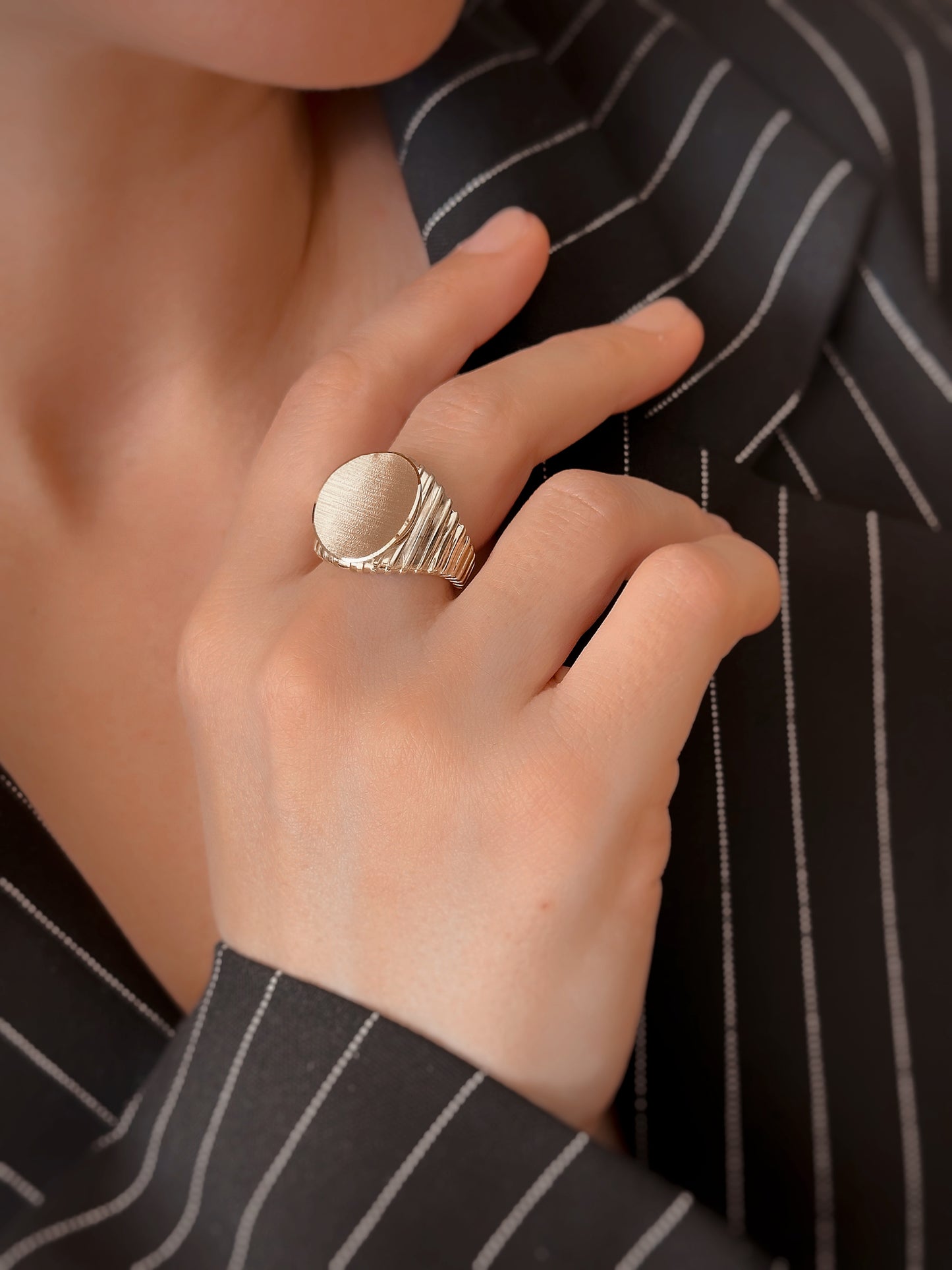 14K Solid Gold Serrated Knight Ring