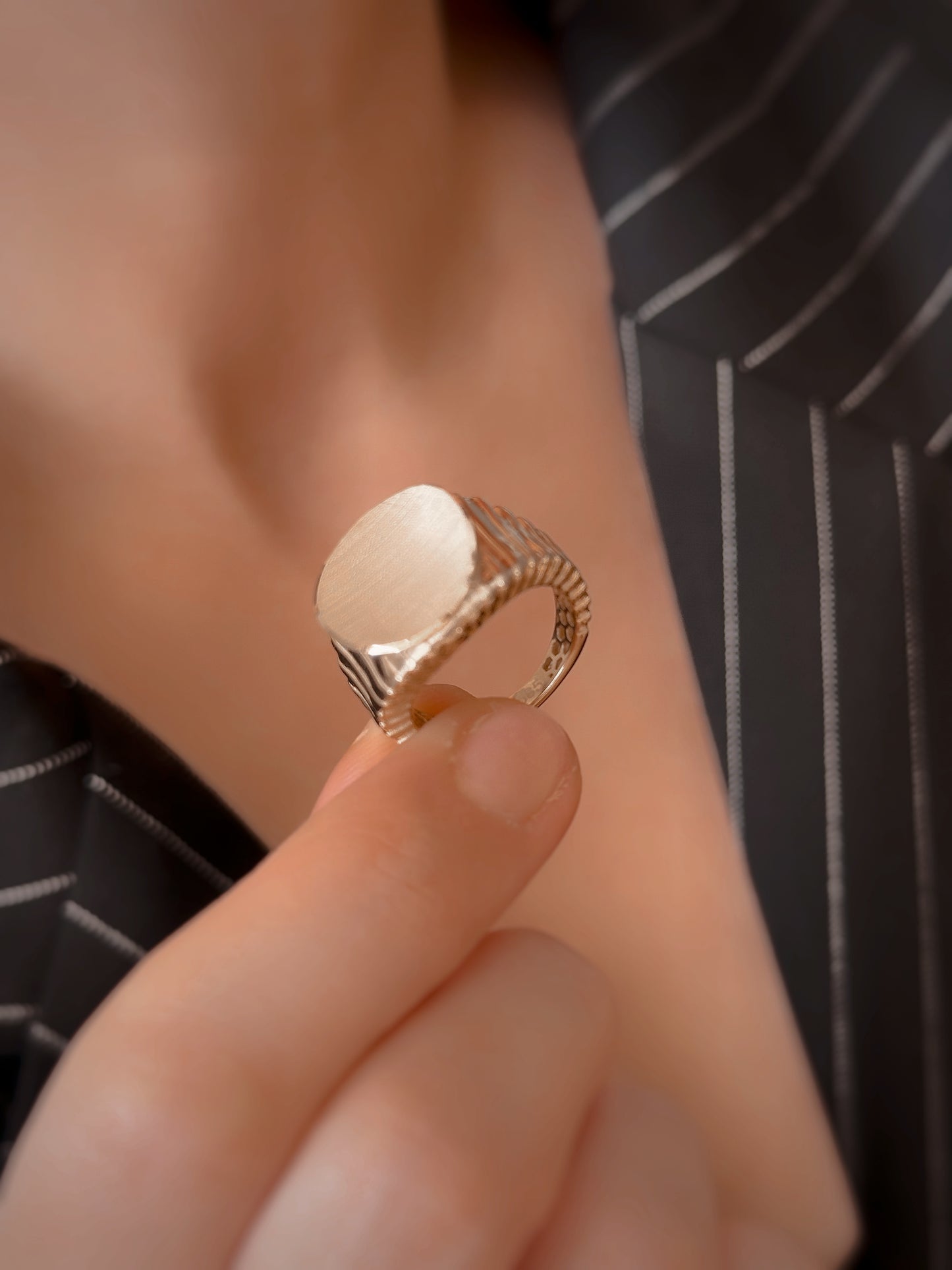 14K Solid Gold Serrated Knight Ring