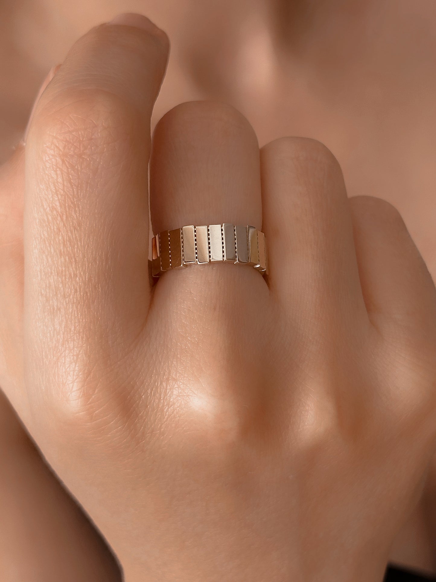 14k Solid Gold Plate Row Ring