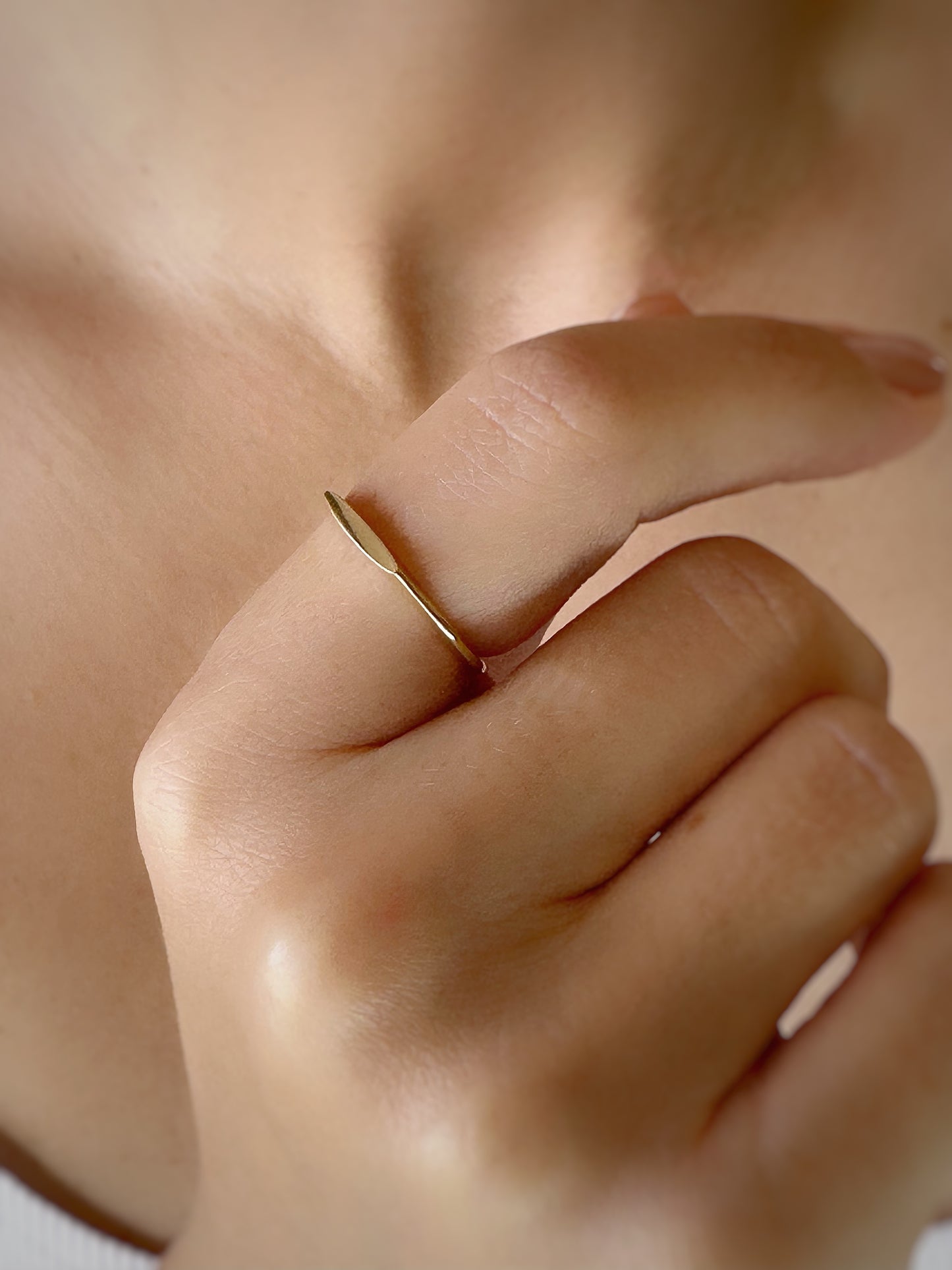 14K Solid Gold Rectangle Bar Ring