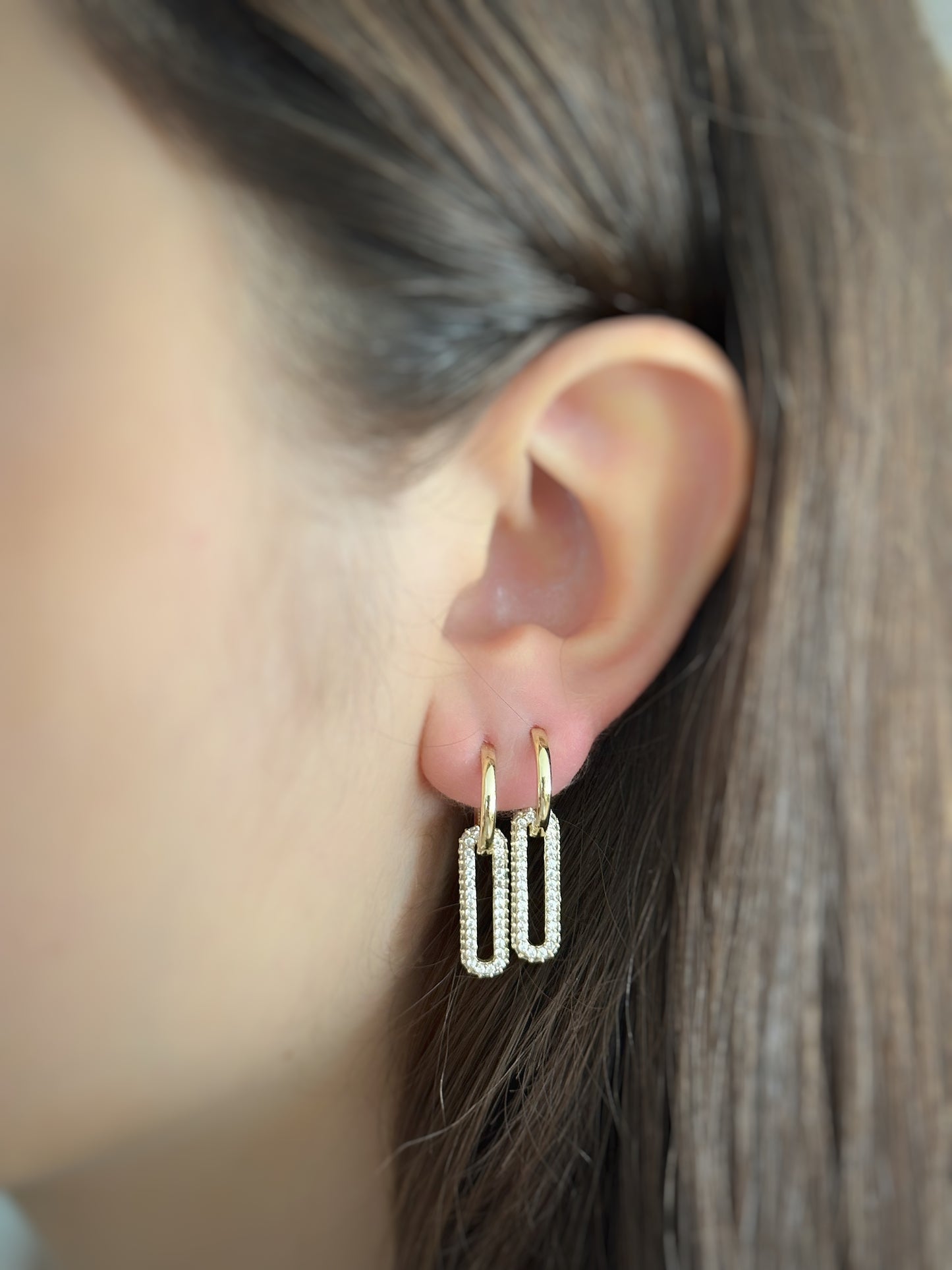 14K Solid Gold Paper Clip Hoop Earrings
