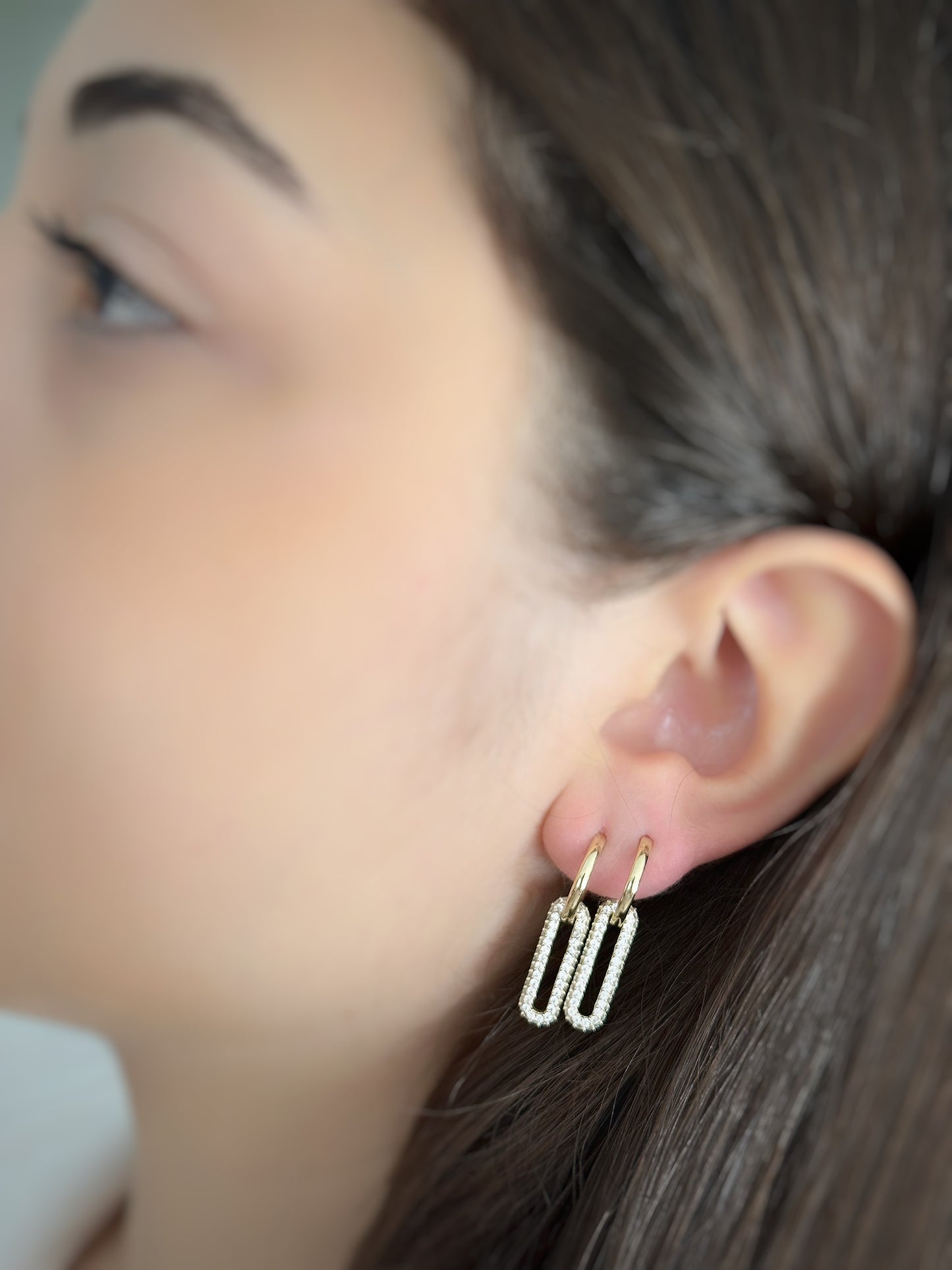 14K Solid Gold Paper Clip Hoop Earrings