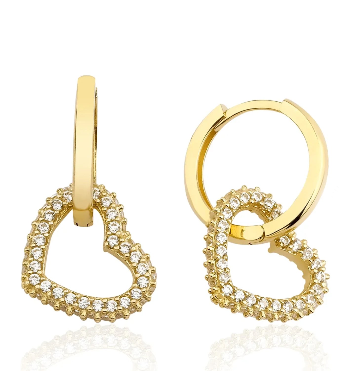 14K Solid Gold Hoop Heart Earring