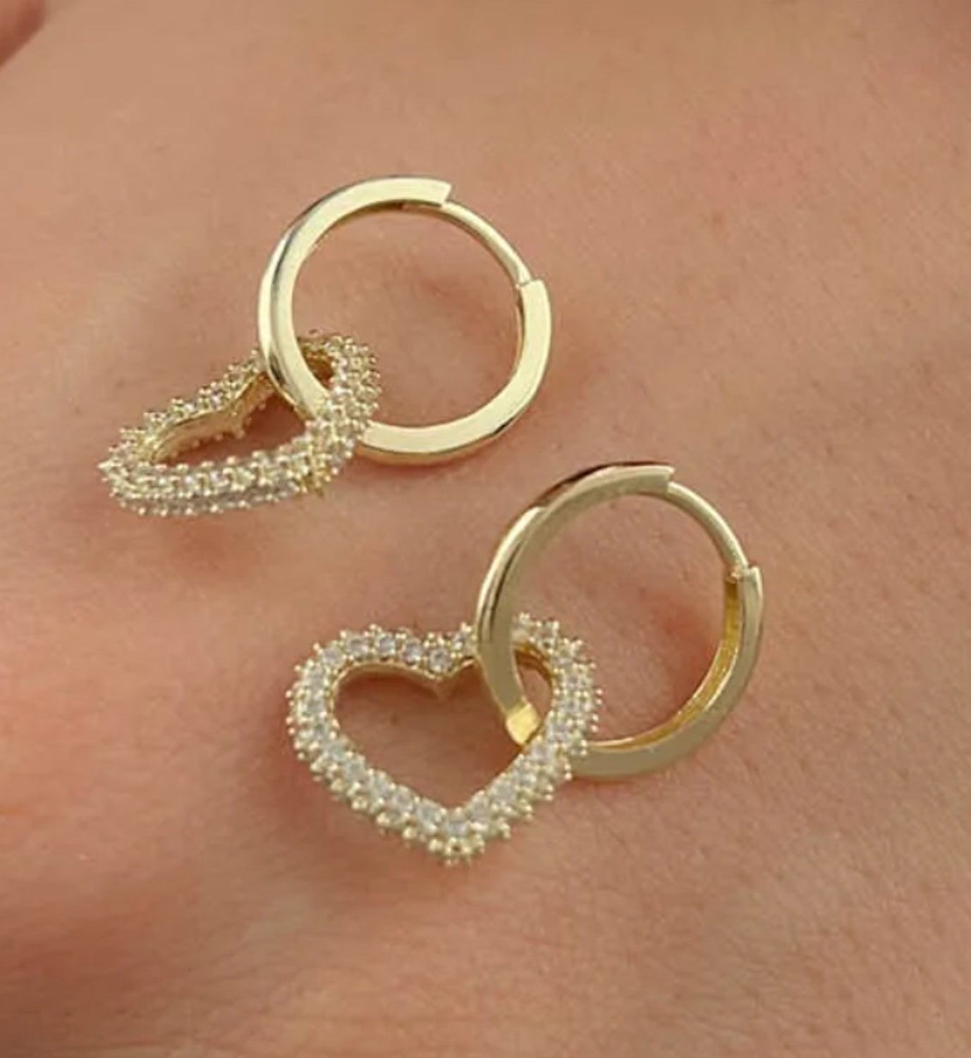 14K Solid Gold Hoop Heart Earring