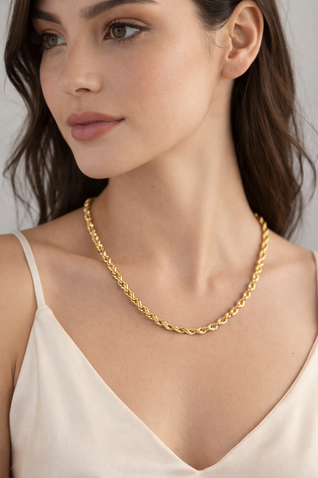 14K Solid Gold Rope Chain Necklace, Diamond cut rope Chain