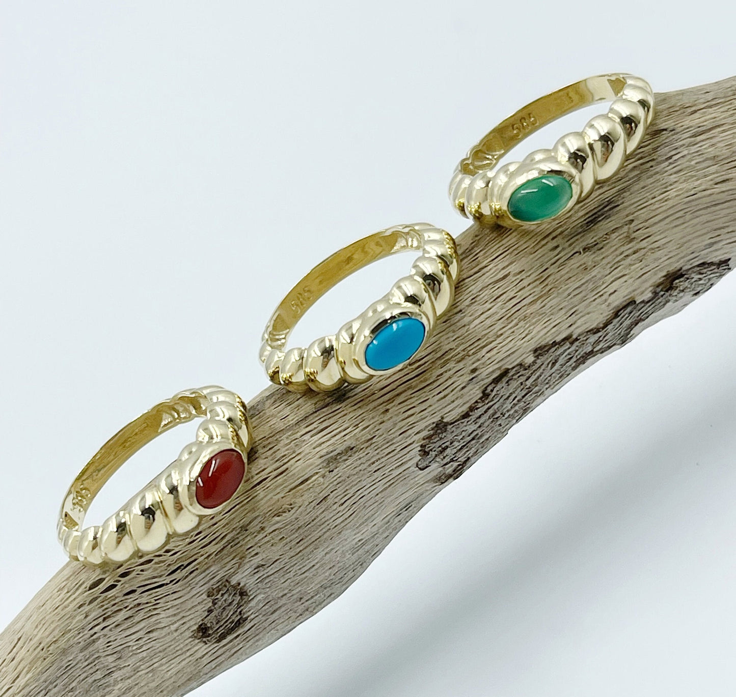 14K Solid Gold Color Agate,Gold Dome Ring