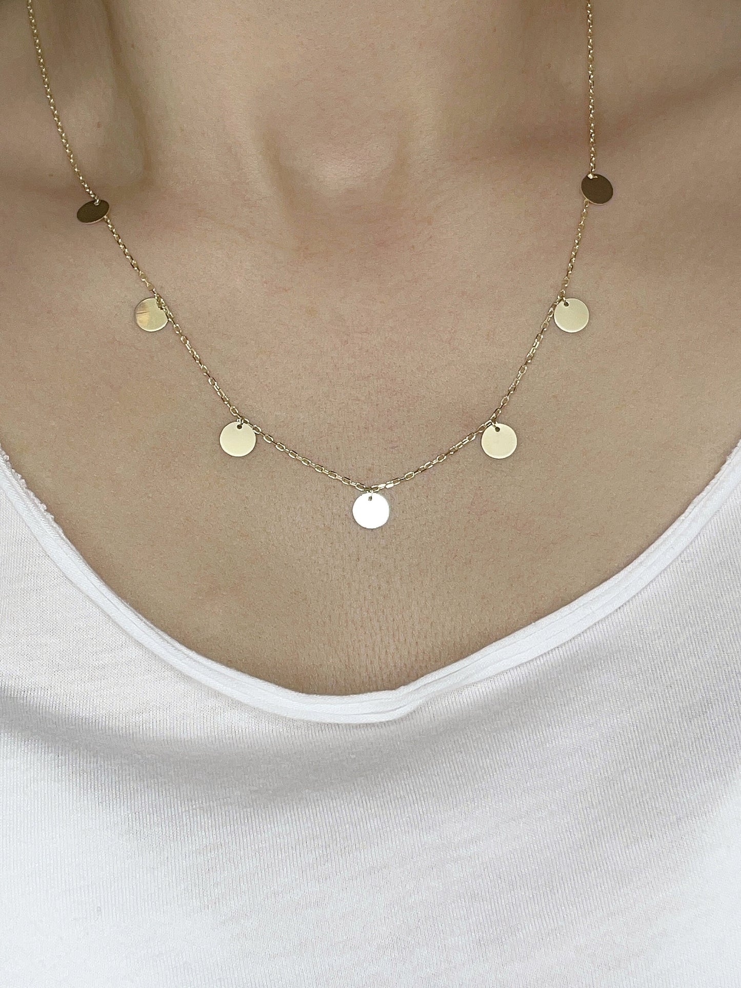 14k Solid Gold Choker Necklace, Real Gold Coin Charm Choker