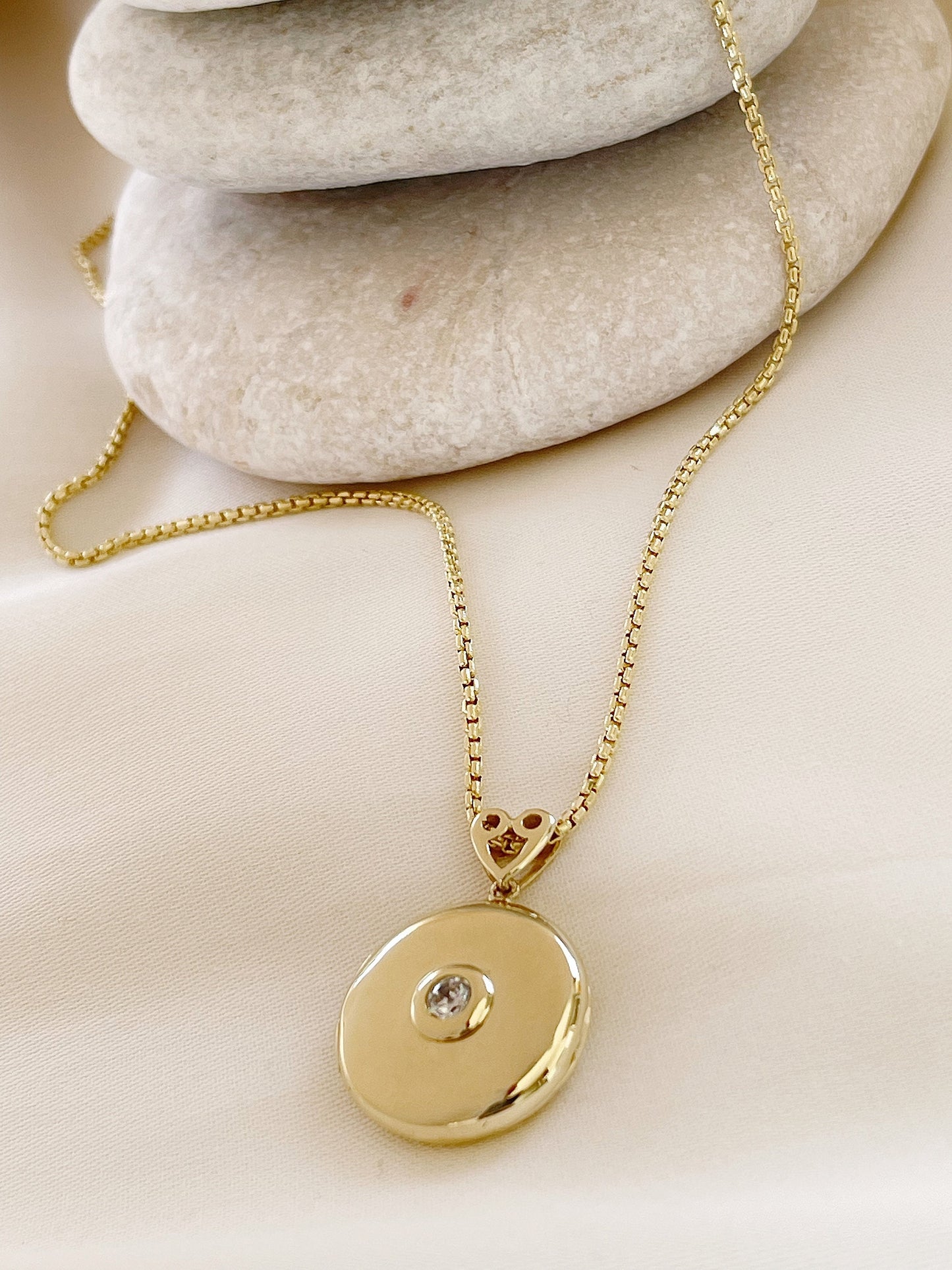 14k solid gold locket necklace with , Gold locket pendant