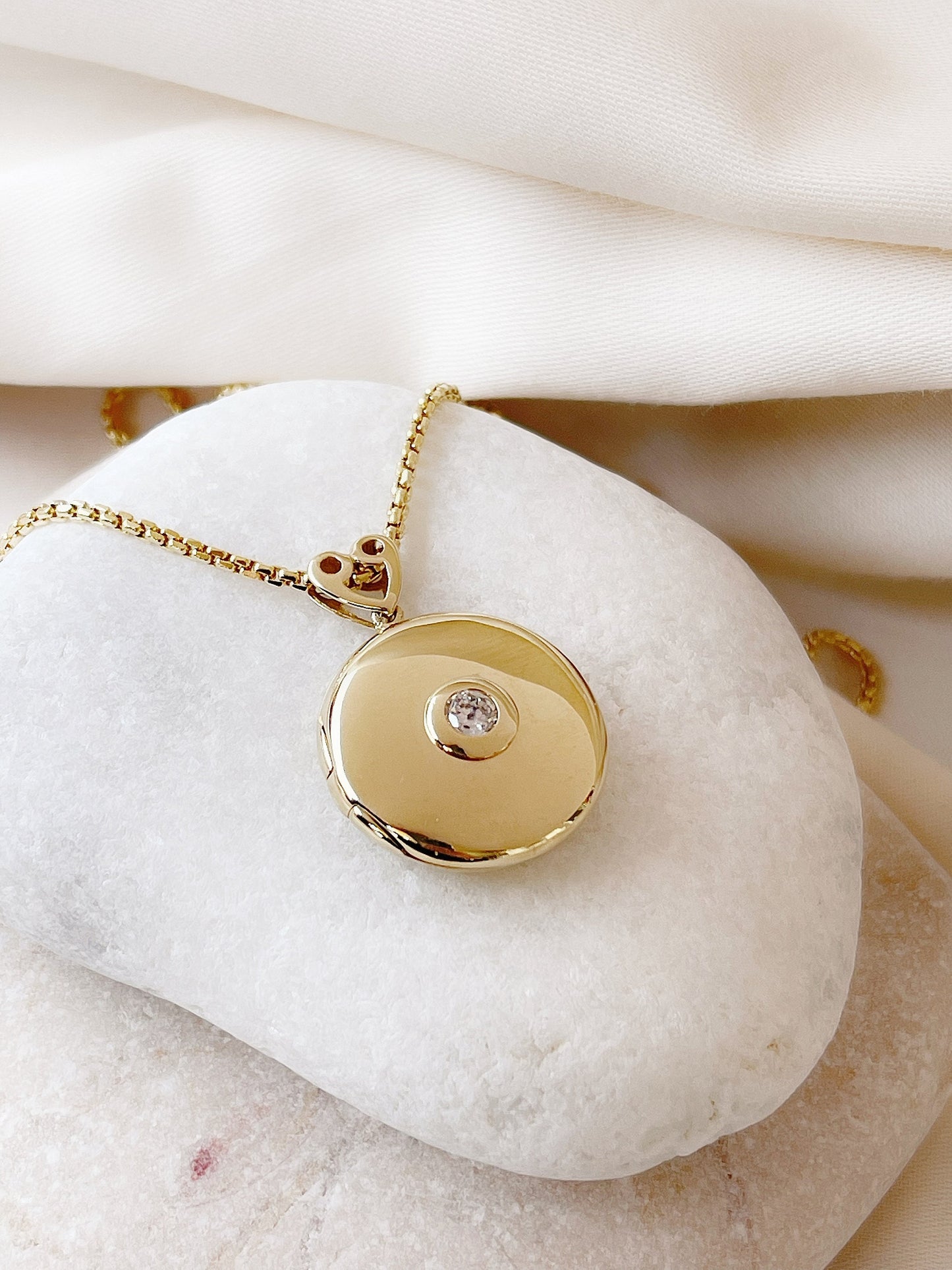 14k solid gold locket necklace with , Gold locket pendant