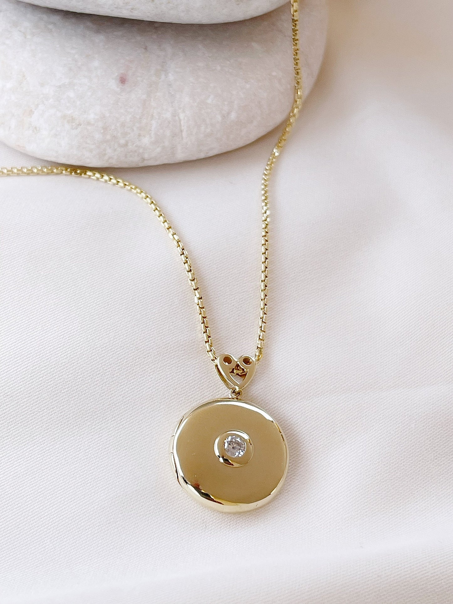 14k solid gold locket necklace with , Gold locket pendant