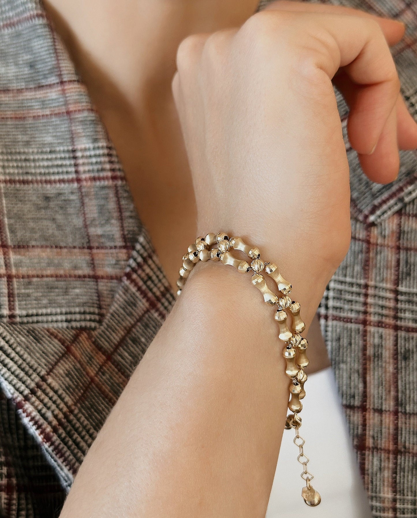 14k Solid Gold Natural Bone Bracalet