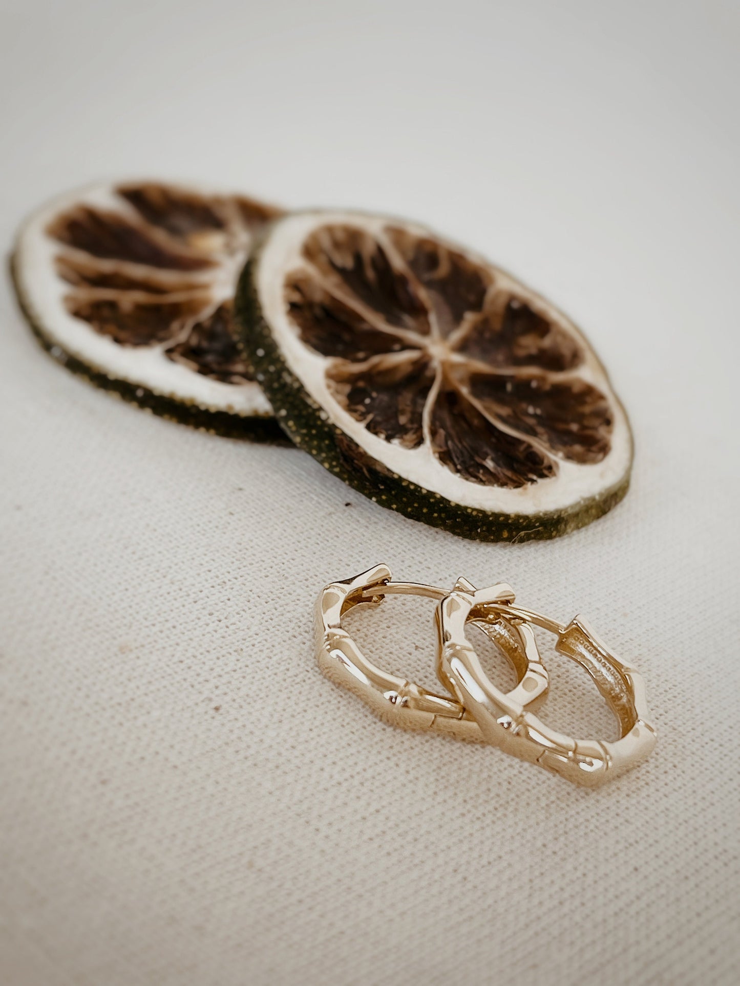 14K Solid Gold Bamboo Style Hoop Earrings