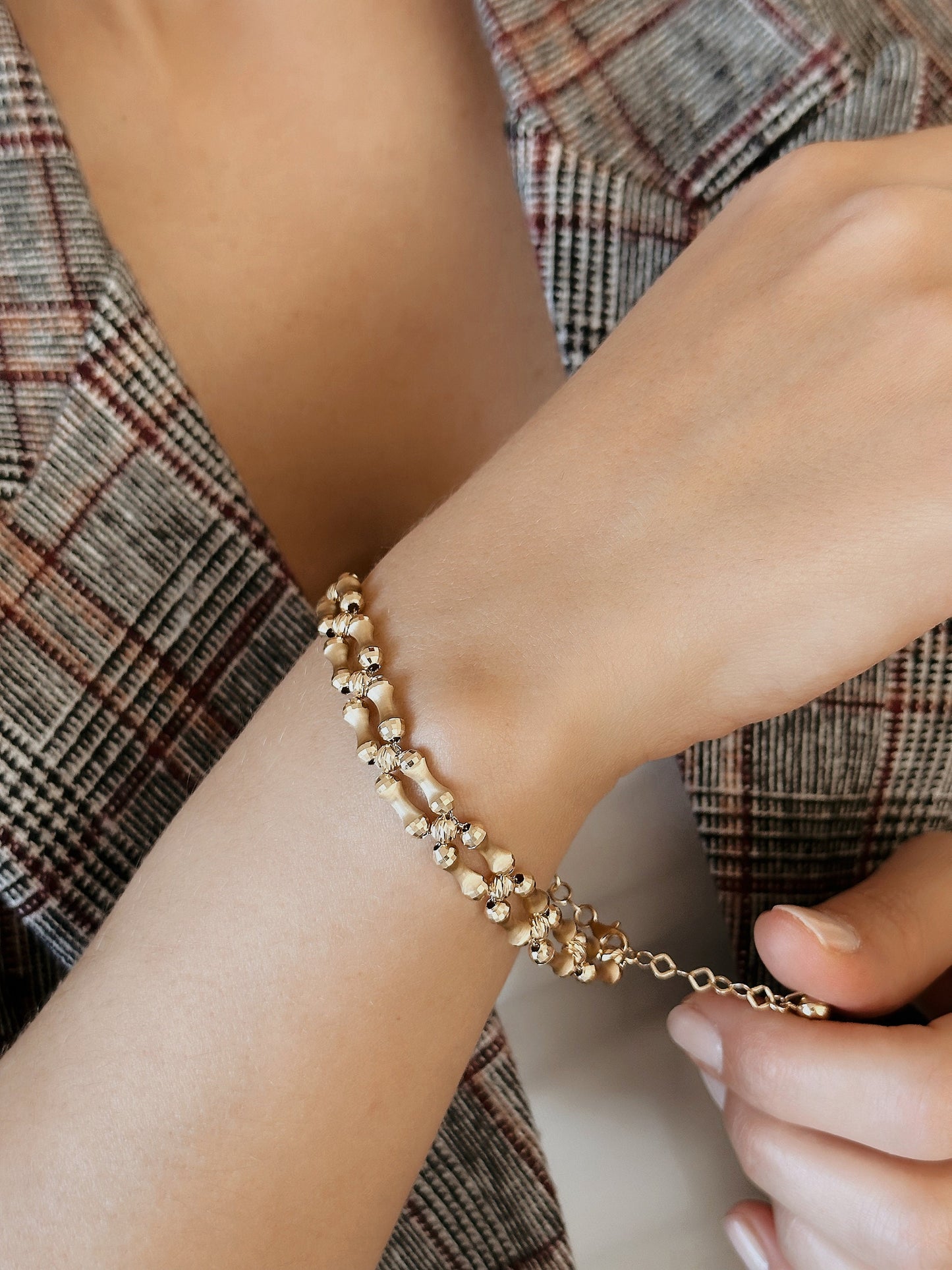 14k Solid Gold Natural Bone Bracalet