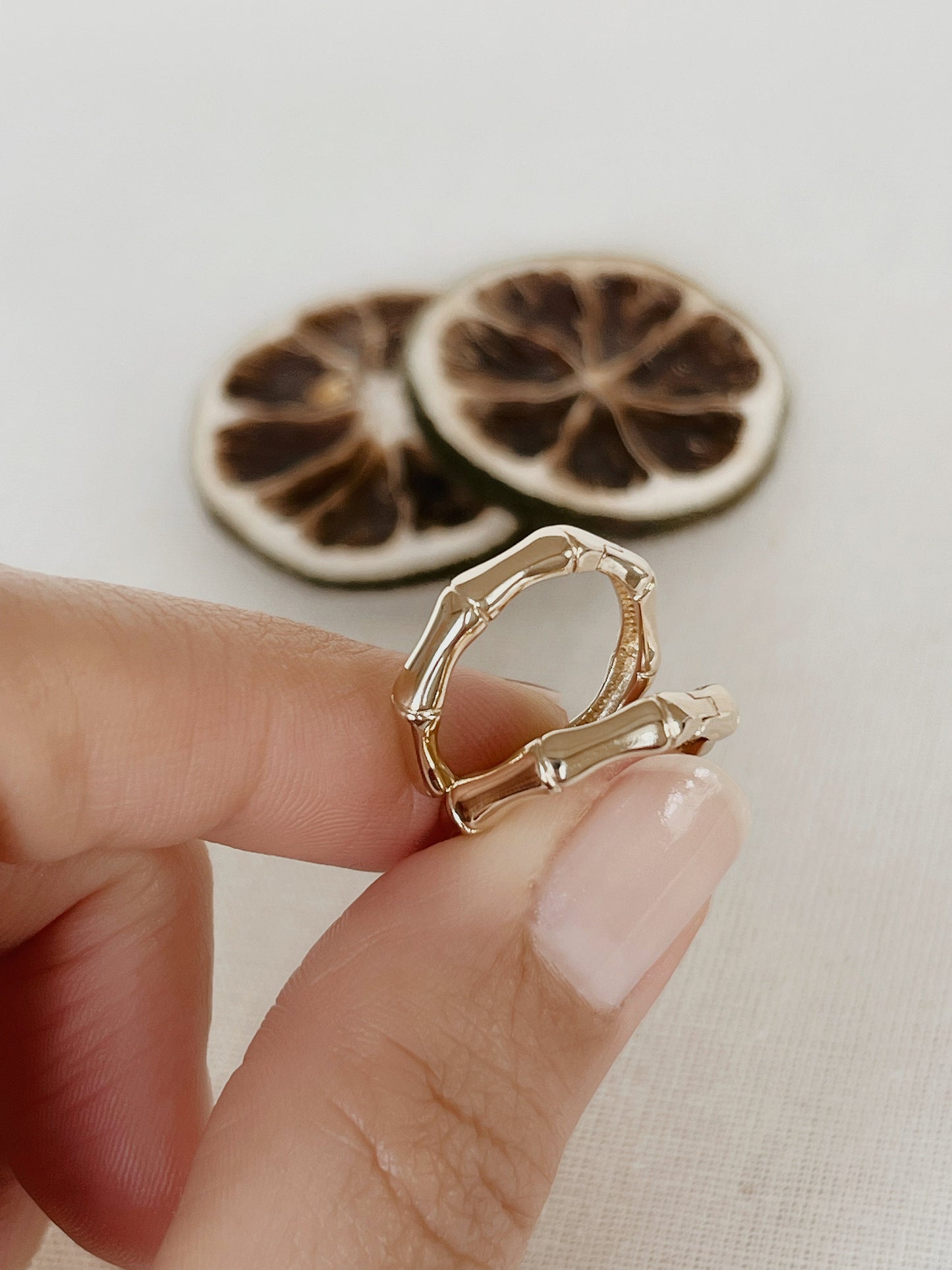 14K Solid Gold Bamboo Style Hoop Earrings