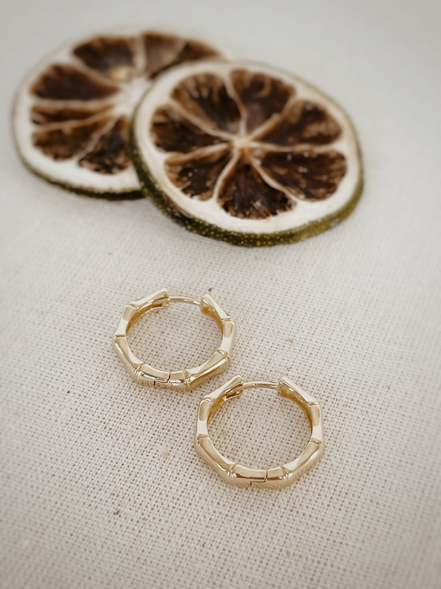 14K Solid Gold Bamboo Style Hoop Earrings