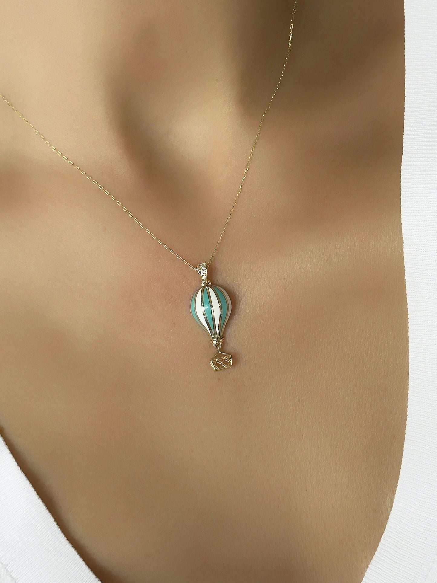 14K Solid Gold flying balloon gold necklace, Real 14k Solid Gold Air Balloon Necklace