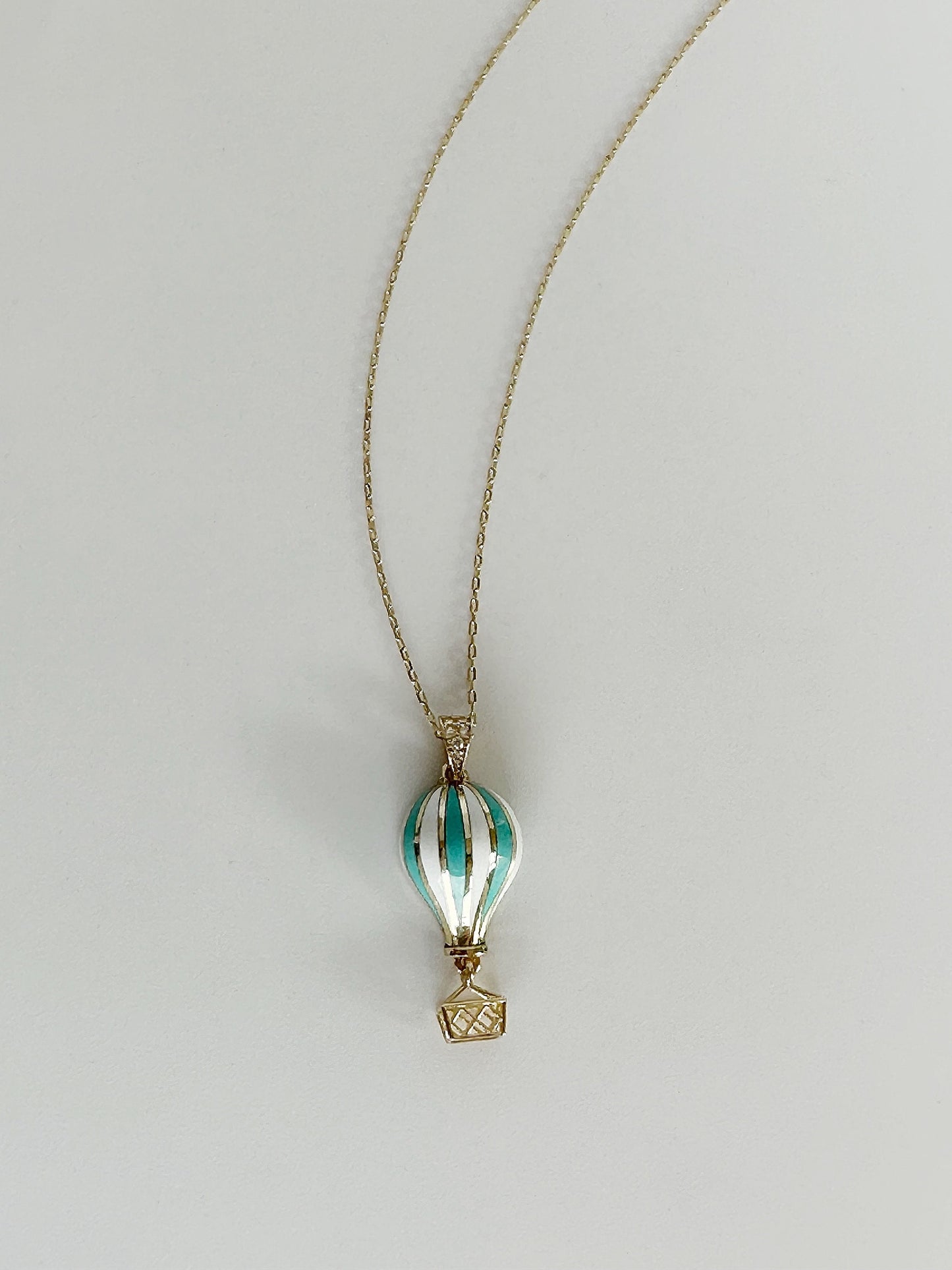 14K Solid Gold flying balloon gold necklace, Real 14k Solid Gold Air Balloon Necklace