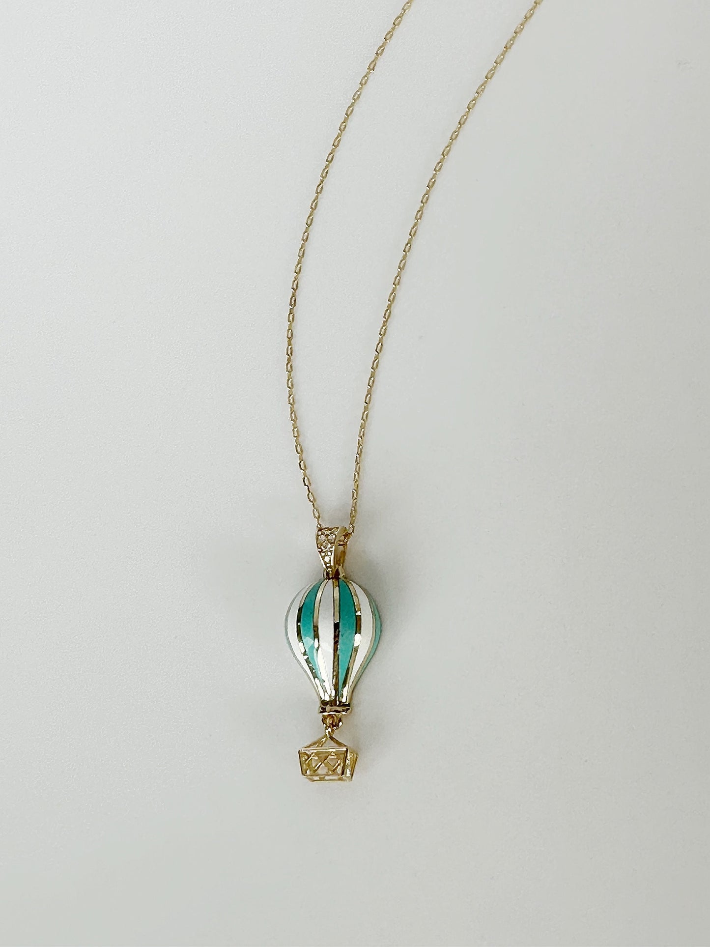 14K Solid Gold flying balloon gold necklace, Real 14k Solid Gold Air Balloon Necklace