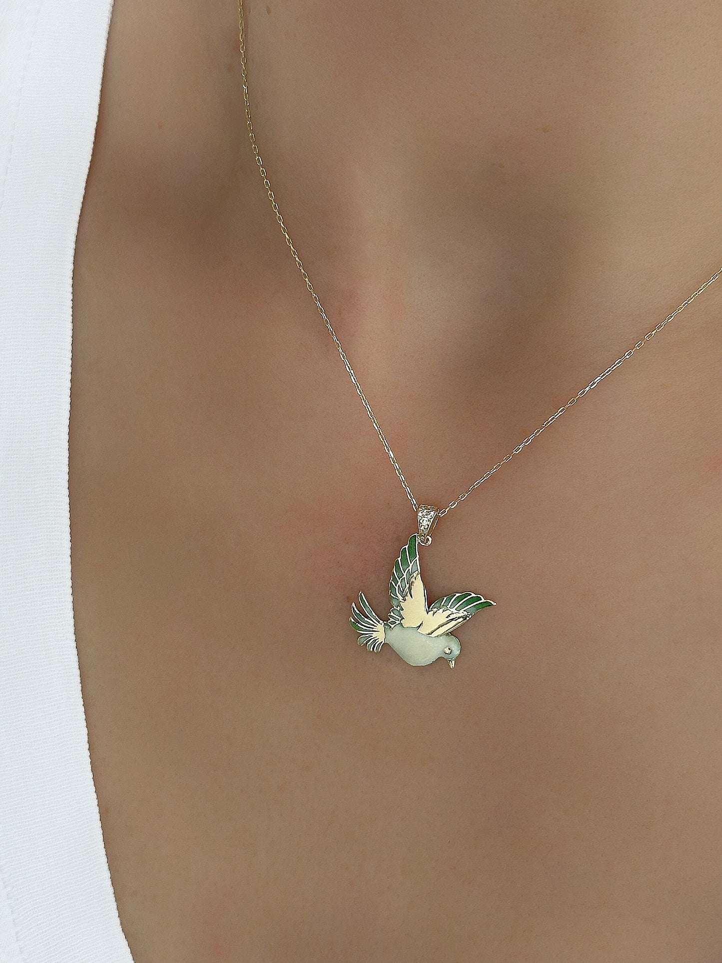 Sparrow Bird 14K Solid Gold Charm Pendant Necklace