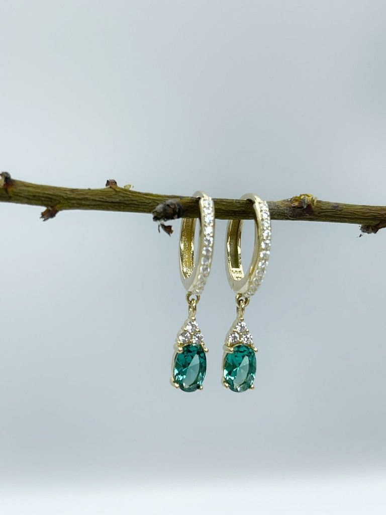 Dangle Emerald Earring, 14K Solid Gold Emerald Earring