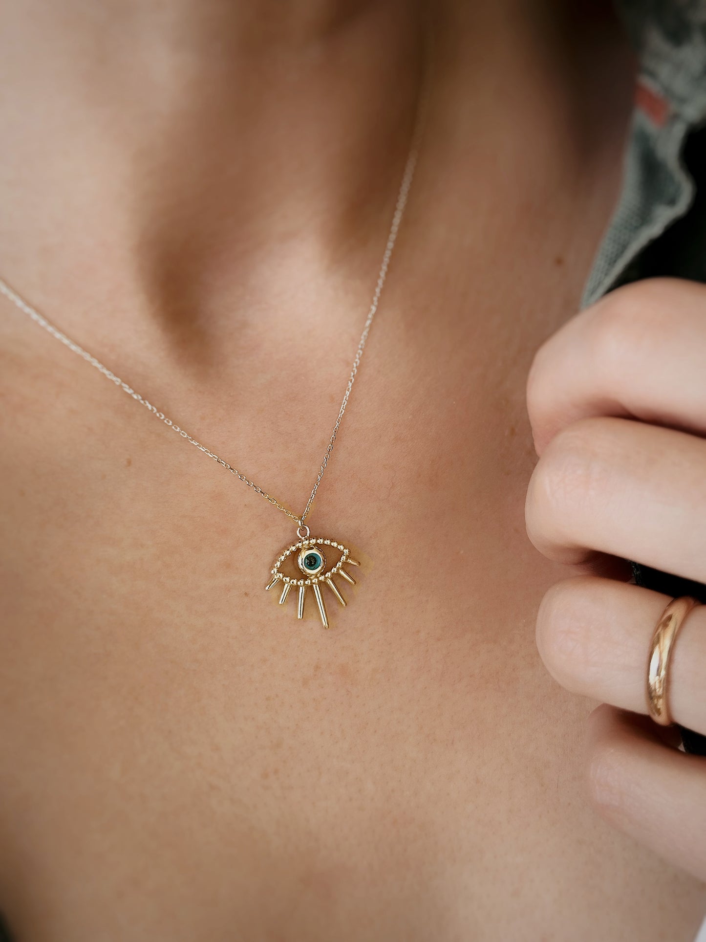 14k Solid Gold Evil Eye Necklace