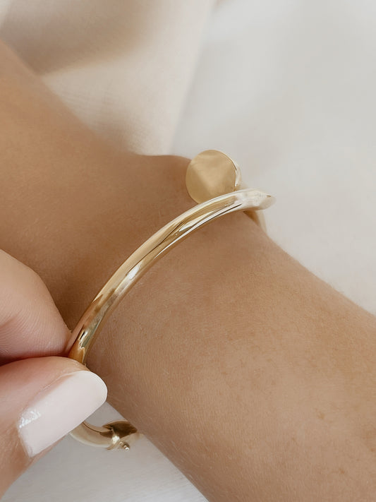 14k Solid Gold Nail Bangle Bracelet, Cuff Bracelets