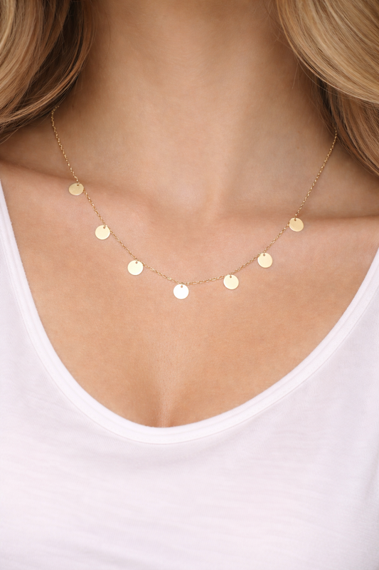 14k Solid Gold Choker Necklace, Real Gold Coin Charm Choker