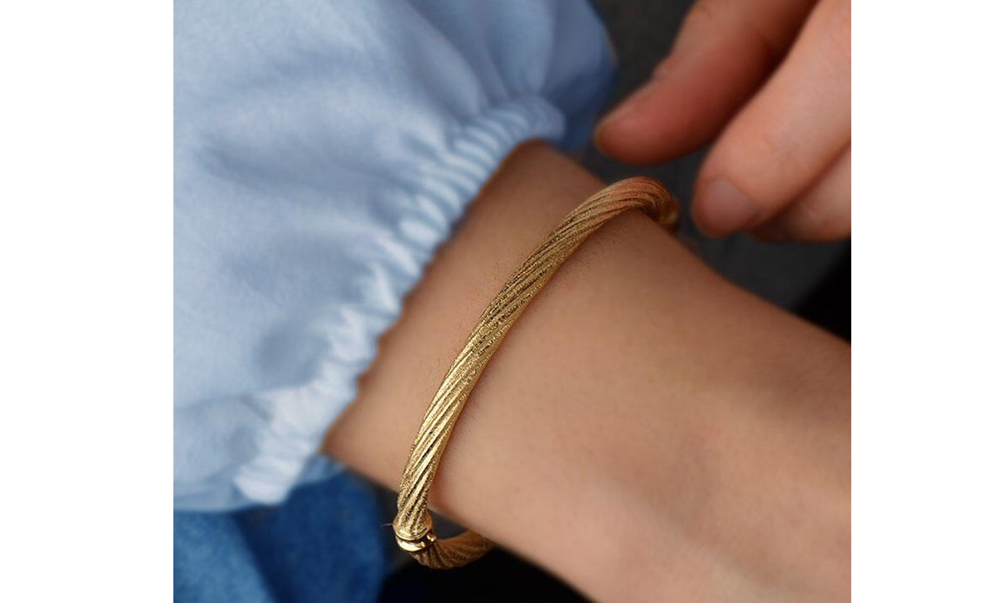 14K Solid Gold  Bangle Twisted Bracelet Classic Real Gold Women