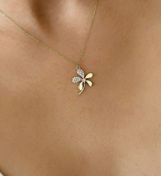 14K Real Solid Gold Daisy Pendant Necklace for Women