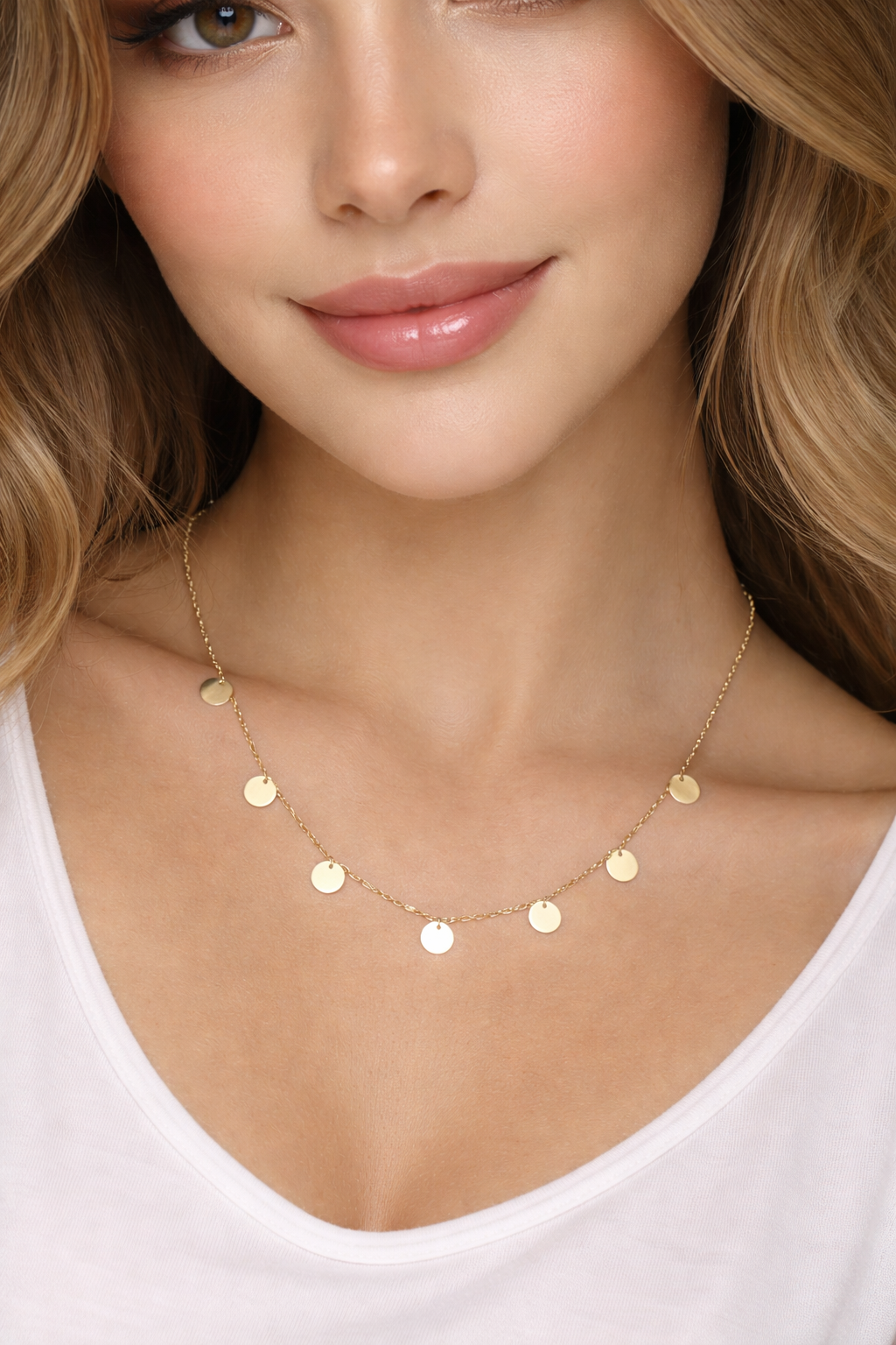 14k Solid Gold Choker Necklace, Real Gold Coin Charm Choker