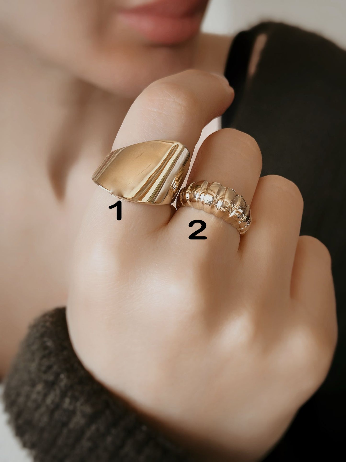 14K Solid Gold Croissant Model Geometric Ring