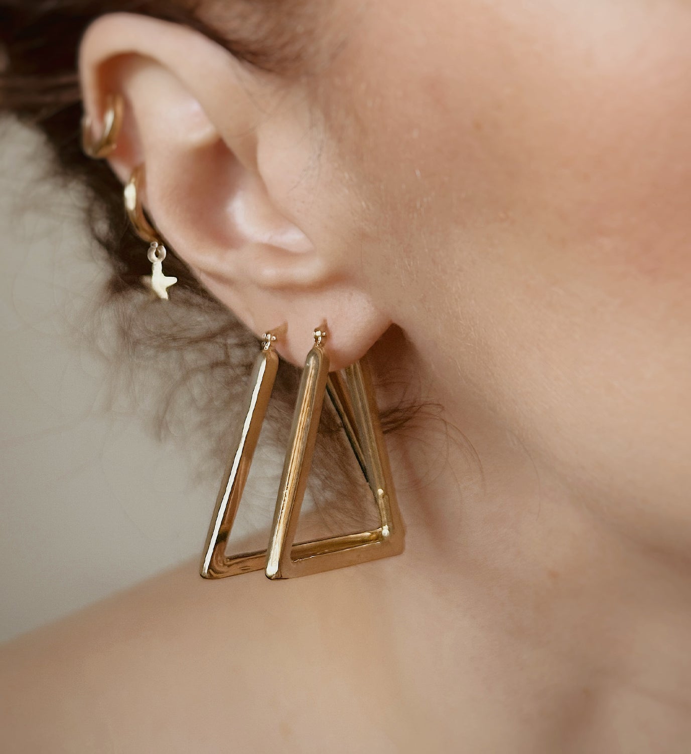 14K Solid Gold Triangle Tube Hoop Earrings