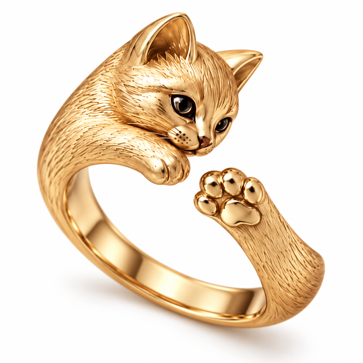 14K Gold Cat & Paw Wrap Ring – Yellow, Rose or White Gold