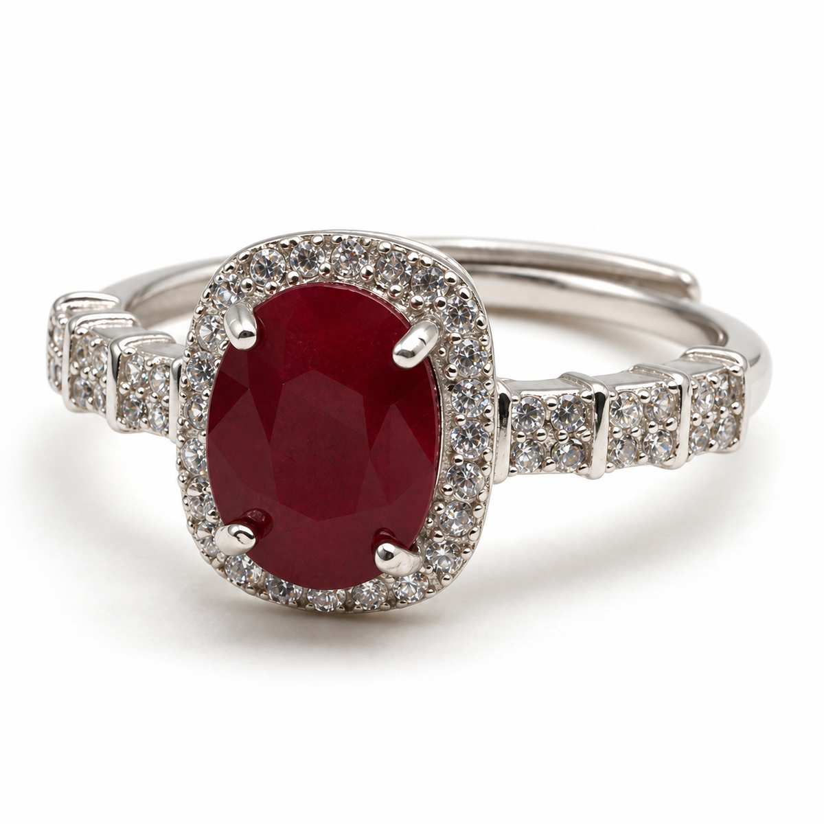 Natural Ruby Halo Ring in 925 Sterling Silver – Adjustable July Birthstone Ring