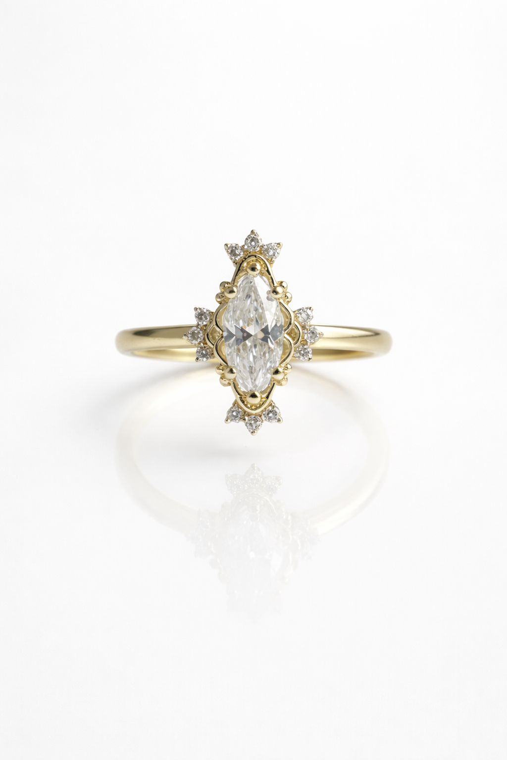 14K Solid Gold Marquise Moissanite  Engagement Ring