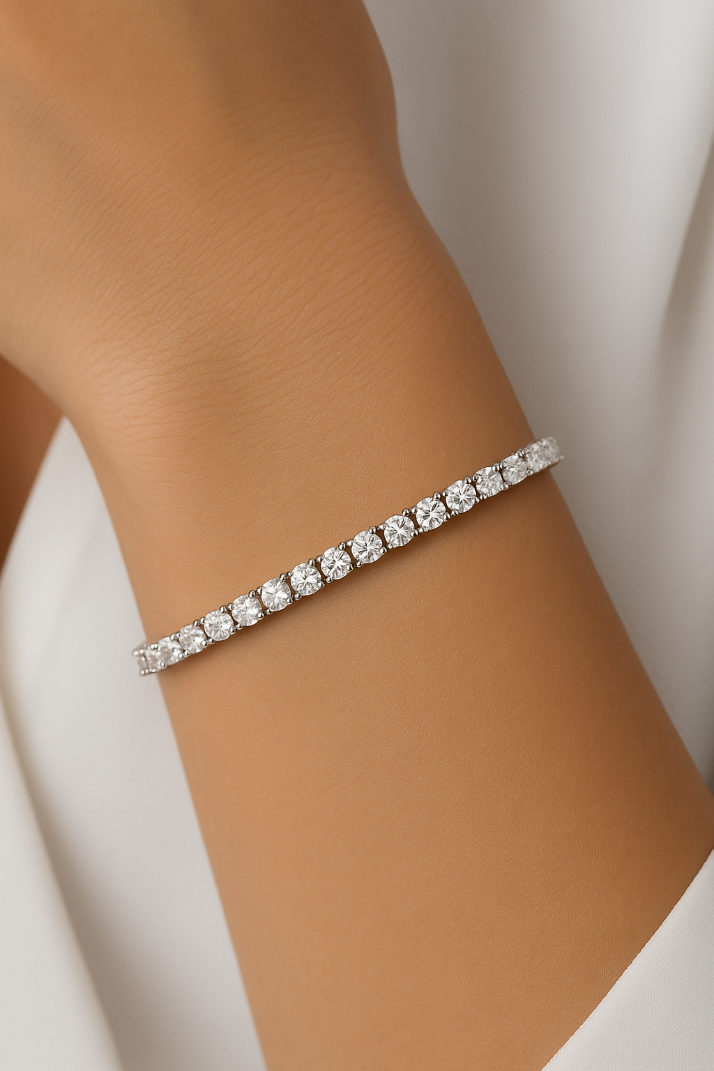 925 Sterling Silver Tennis Bracelet 2.5mm, Dainty Thin Silver Tennis Chain