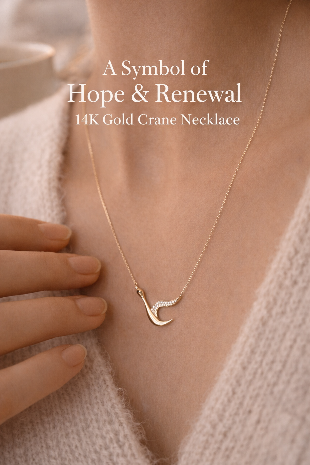 14K Gold Crane Necklace
