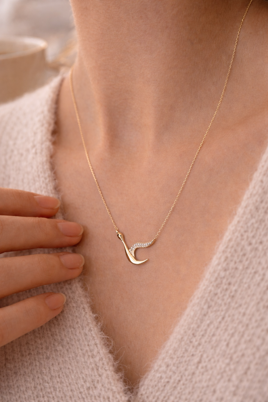 14K Gold Crane Necklace