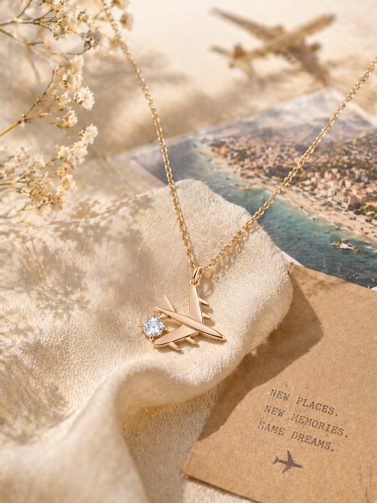 14K Gold Plated 925 Sterling Silver Airplane Necklace