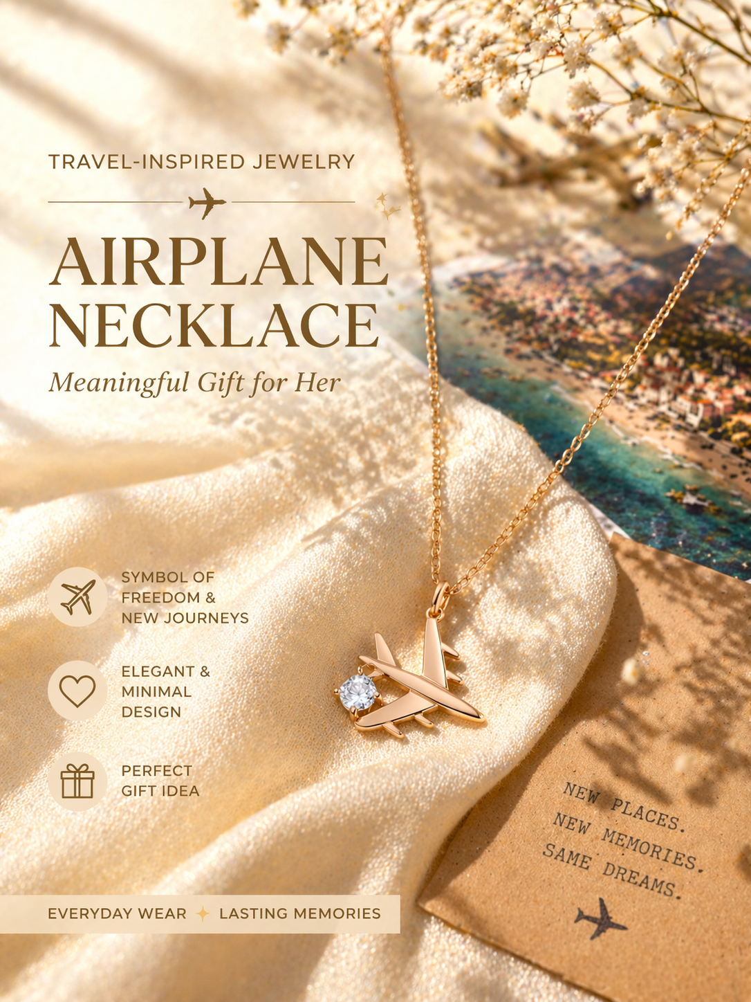 14K Gold Plated 925 Sterling Silver Airplane Necklace