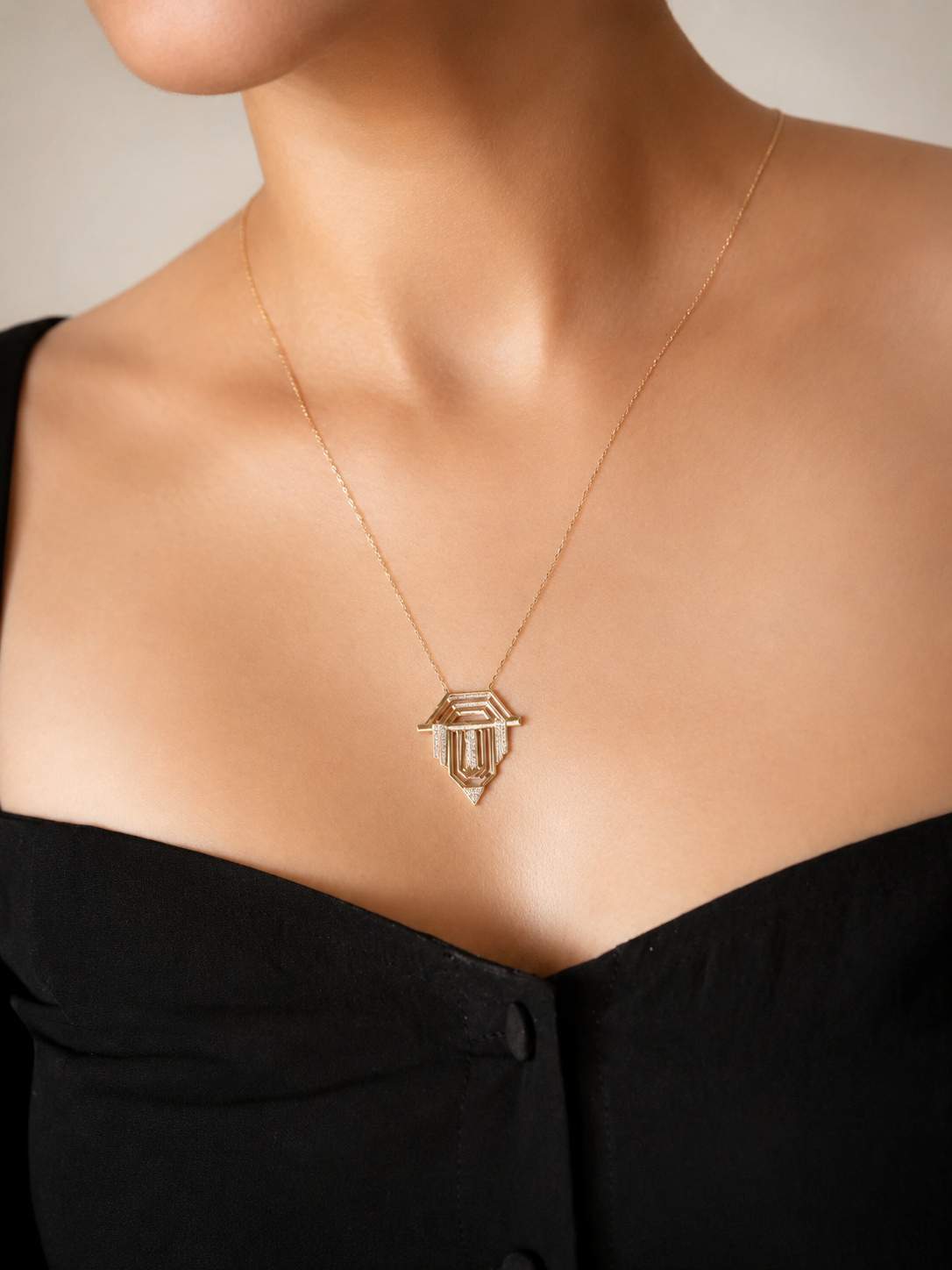14k Solid Gold Knight  Art Deco Pendant  Necklace