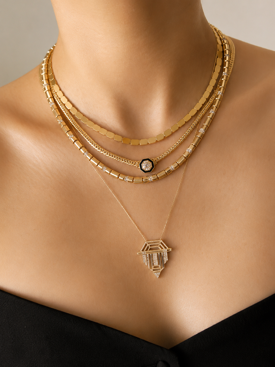 14k Solid Gold Knight  Art Deco Pendant  Necklace