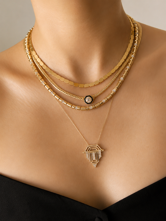 14k Solid Gold Knight  Art Deco Pendant  Necklace