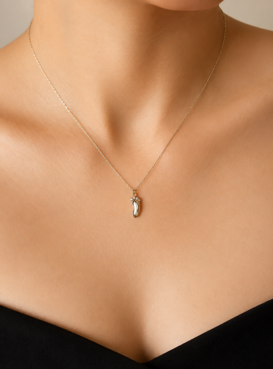 14K Gold Baby Foot Necklace | New Mom Keepsake Jewelry