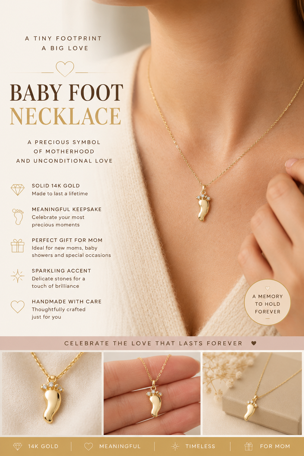 14K Gold Baby Foot Necklace | New Mom Keepsake Jewelry