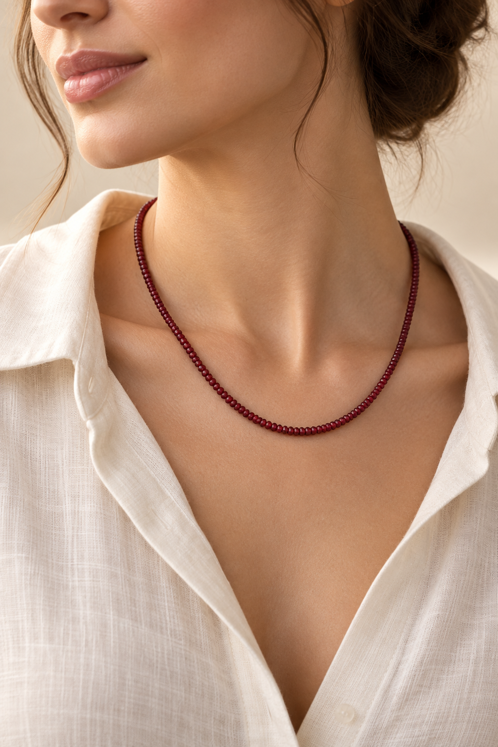 Natural Ruby Beaded Necklace, 46 cm – Faceted Gemstones & 925 Sterling Silver Clasp