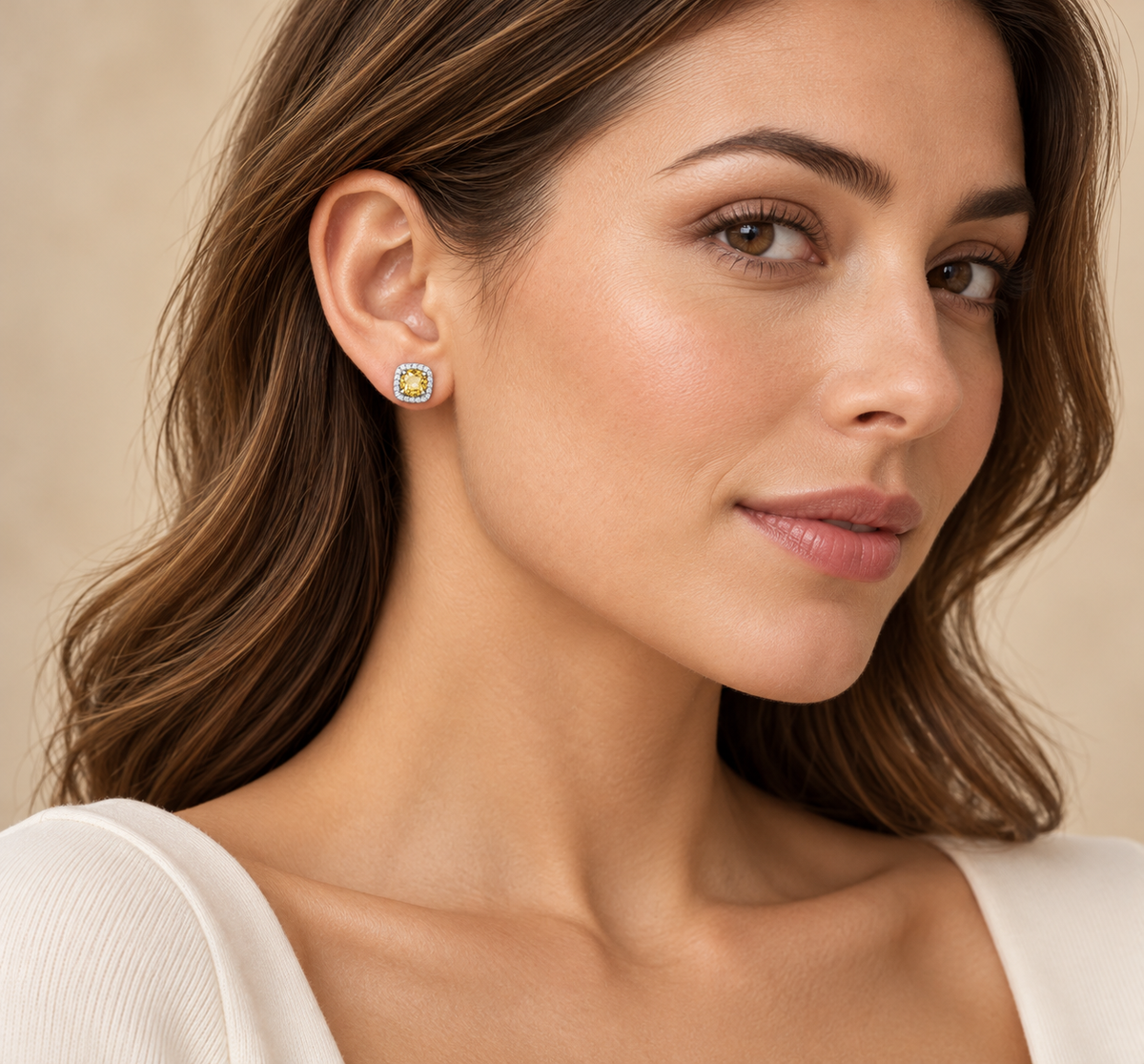Yellow Zircon Halo Stud Earrings in 925 Sterling Silver
